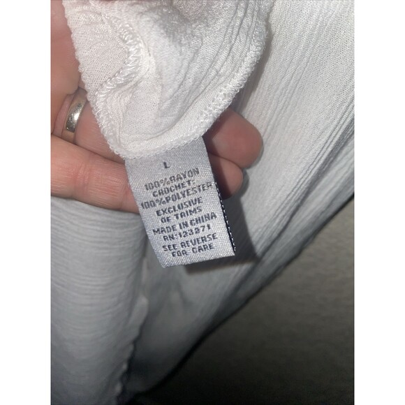 Justify White long maxi dress Crochet Lace Boho sexy Open Knit fairy whimsical L - Picture 9 of 9